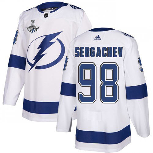 Adidas Tampa Bay Lightning 98 Mikhail Sergachev White Road Authentic Youth 2020 Stanley Cup Champions Stitched NHL Jersey